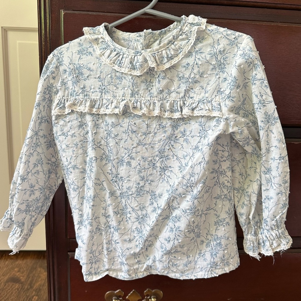 Pepa London Floral Ruffle Kids Shirt - Blue and White